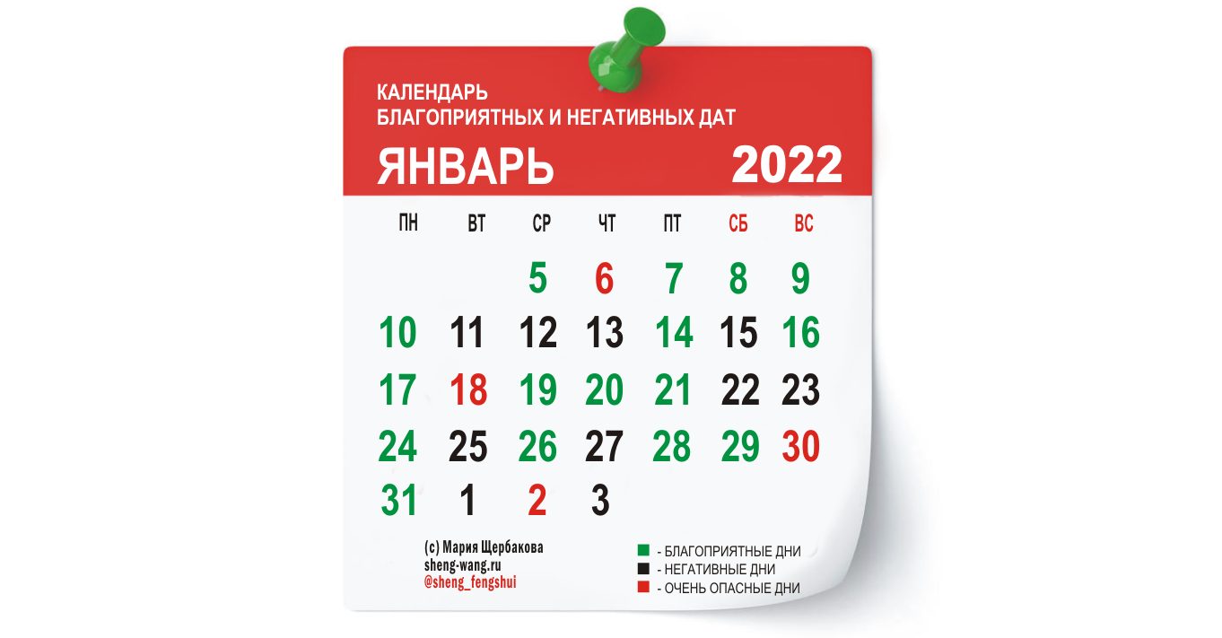 Календарь благоприятных и негативных дней на январь 2022