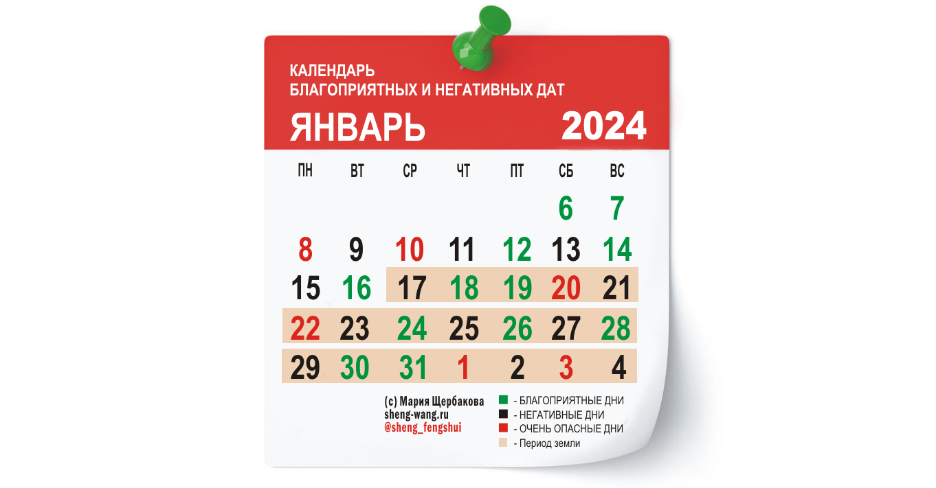 Календарь благоприятных и негативных дней на январь 2024