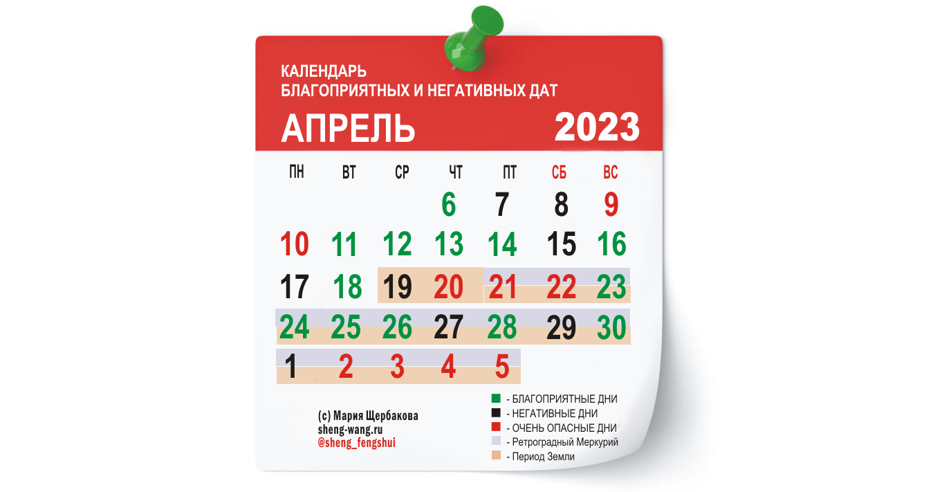 Календарь благоприятных и негативных дней на апрель 2023