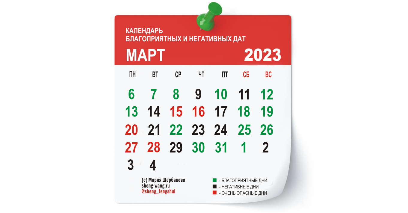 Календарь благоприятных и негативных дней на март 2023